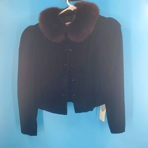 Jessica McClintock Black Jacket with Brown Fur Collar